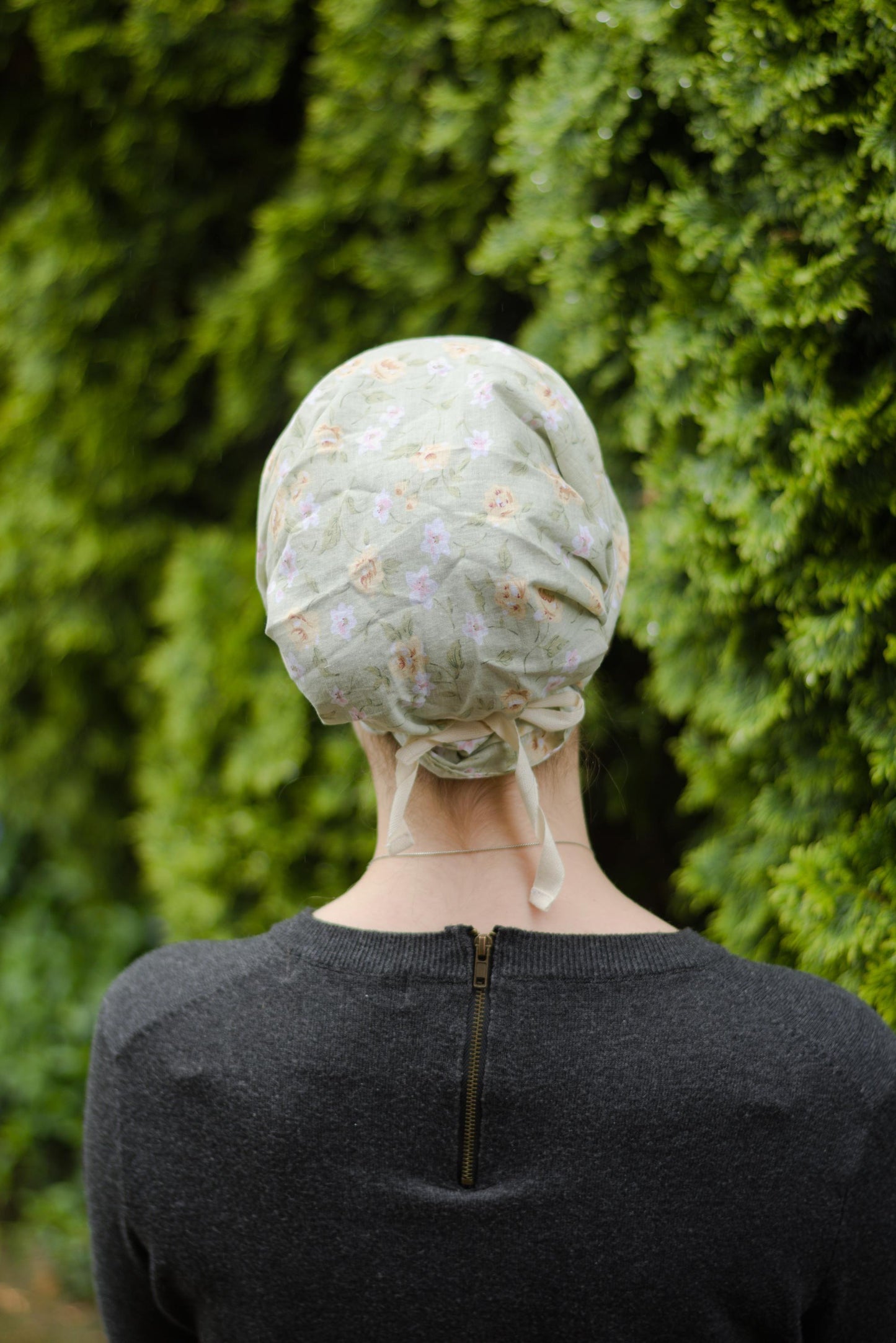 Green Cotton Floral - Full Coverage Headwrap Headcovering