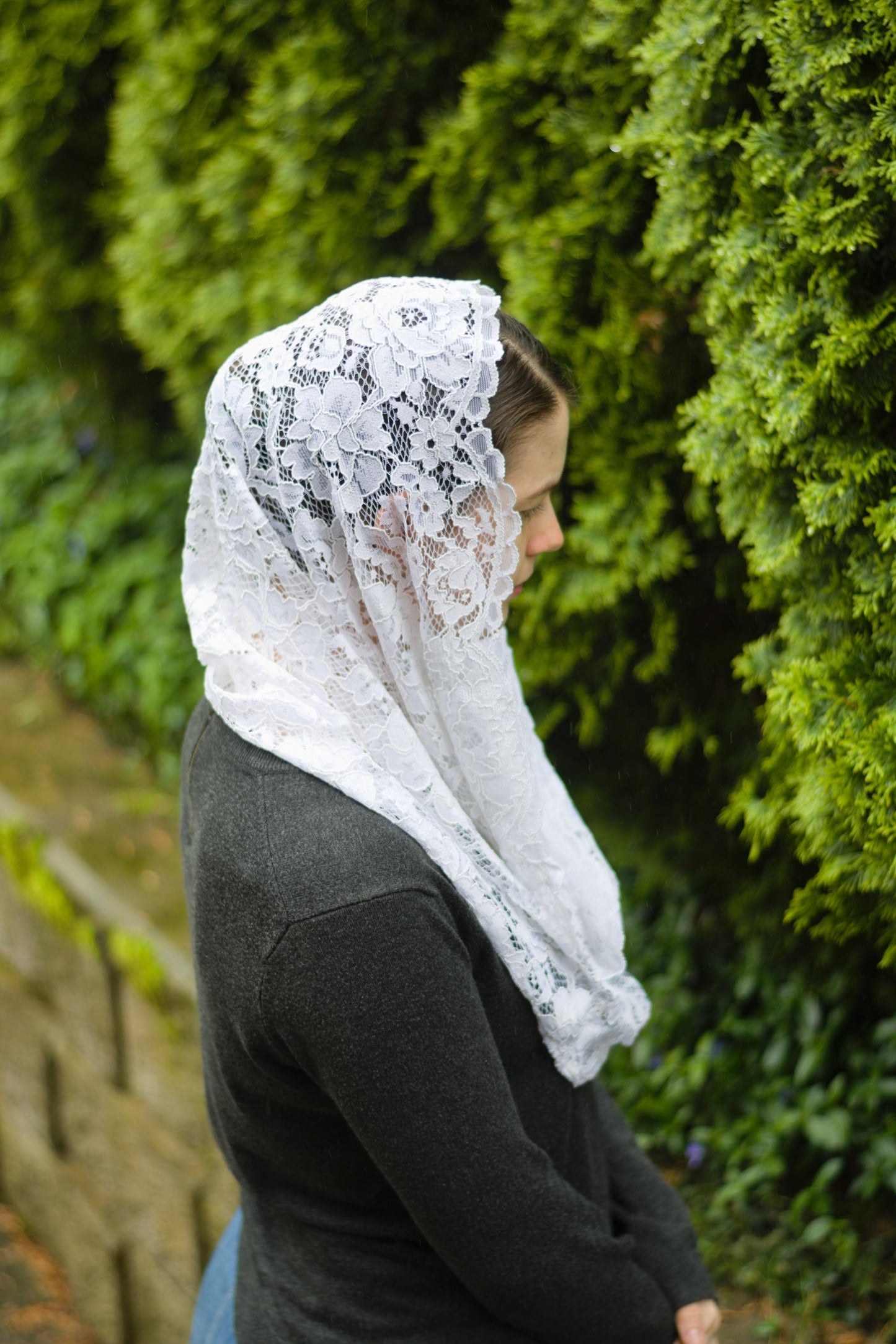 Floral Lace Infinity Chapel Veil Mantilla