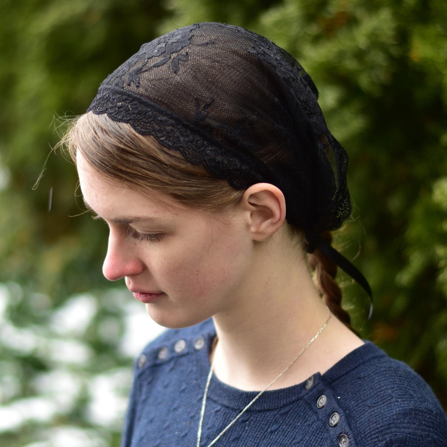 Black Chantilly Lace 10 inch Headband Headcovering