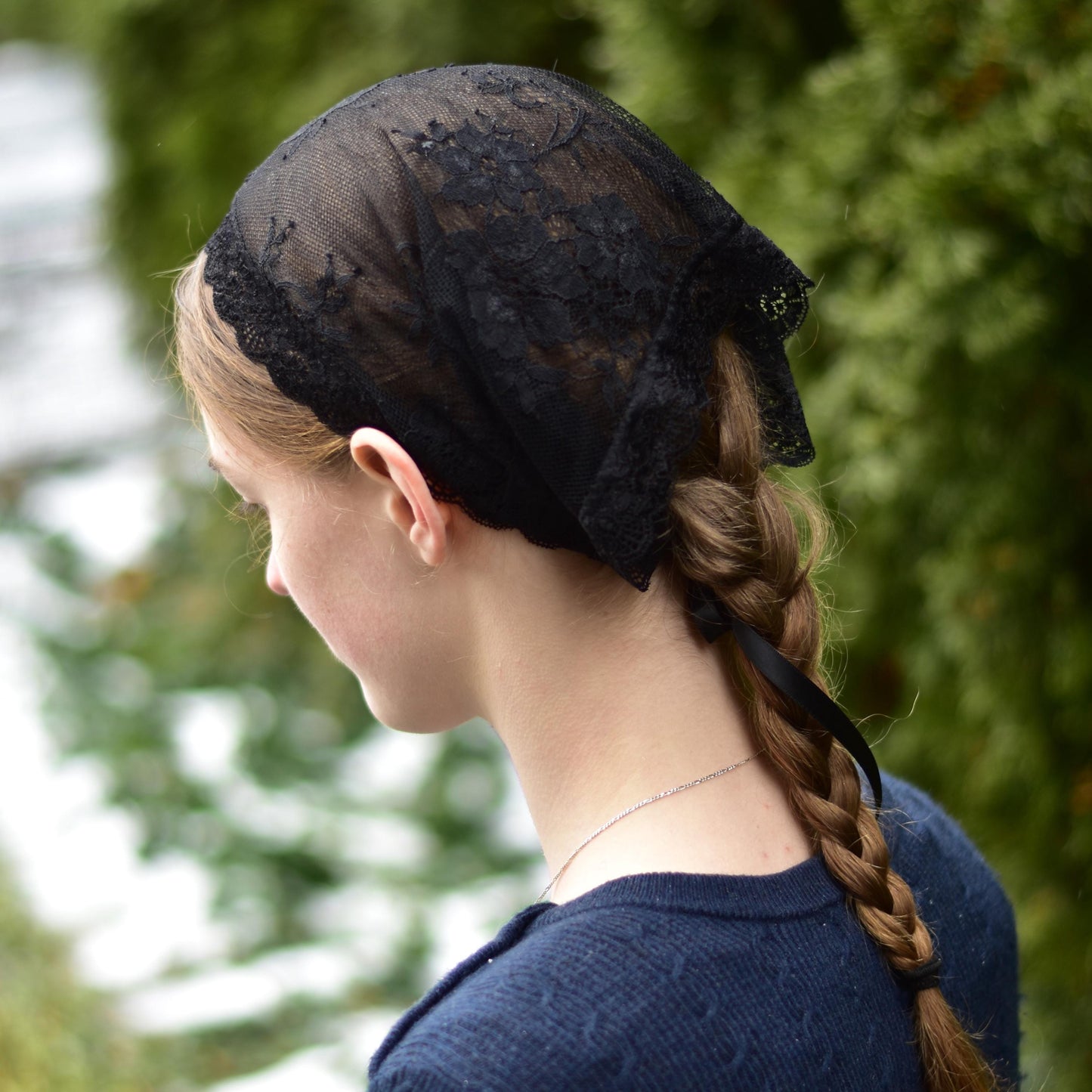 Black Chantilly Lace 10 inch Headband Headcovering
