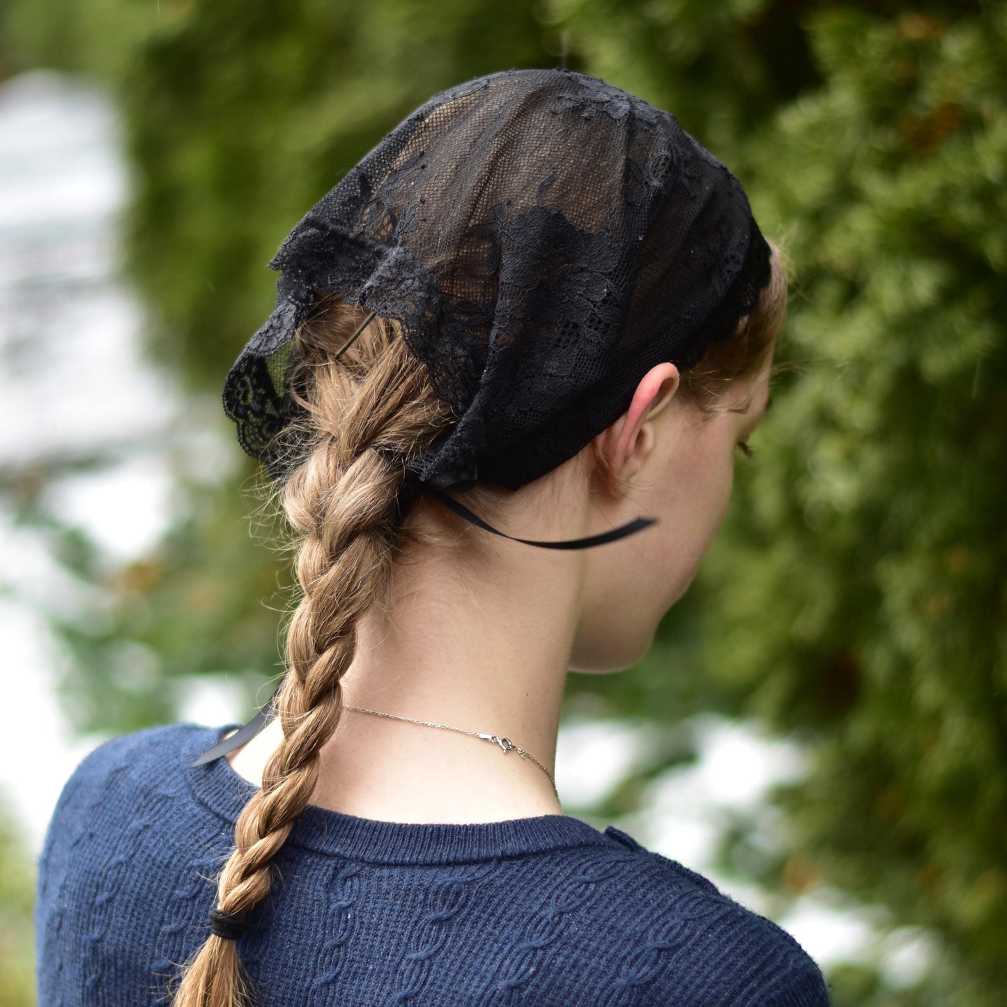 Black Chantilly Lace 10 inch Headband Headcovering