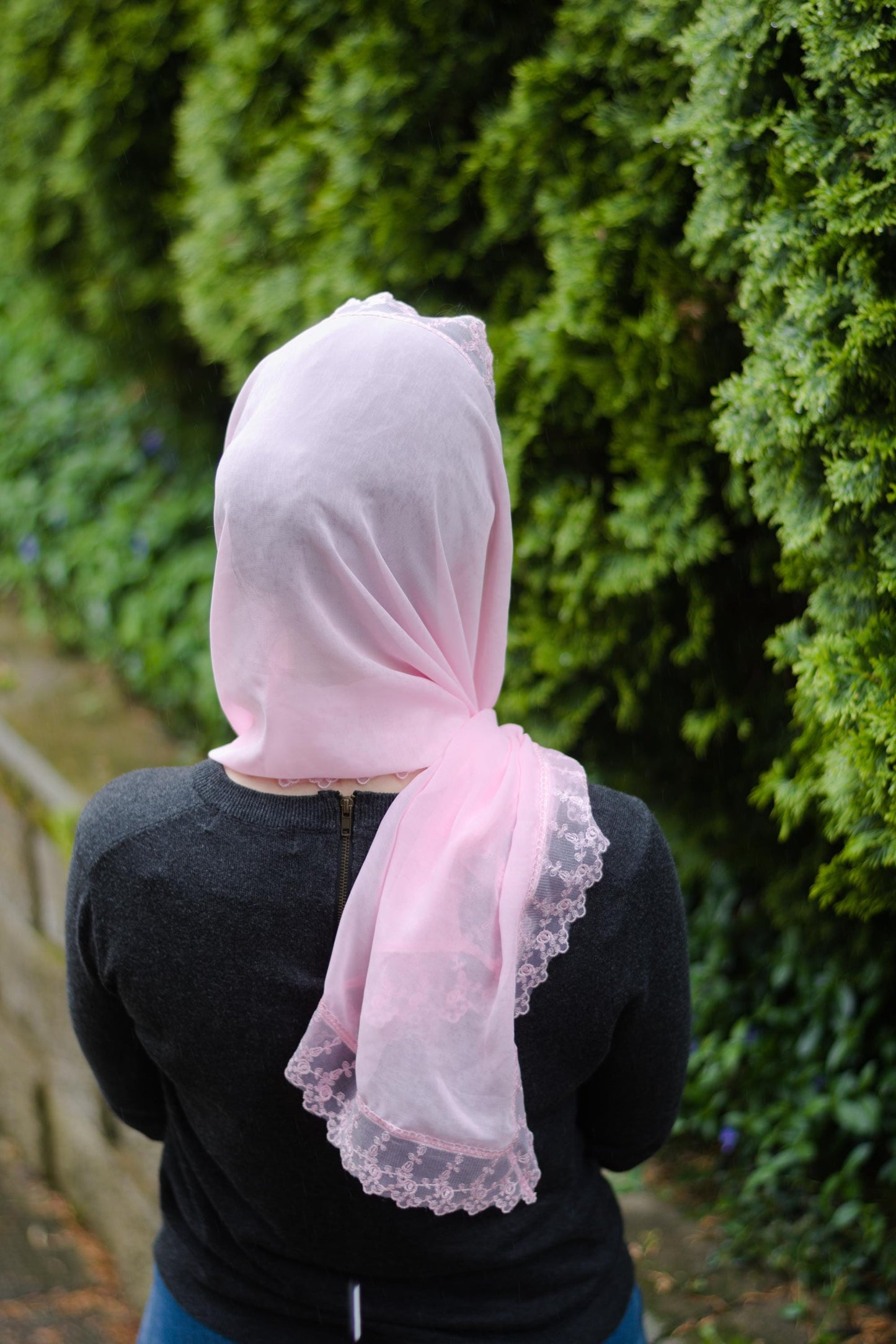 Pink Chiffon Rectangle Headscarf Chapel Veil