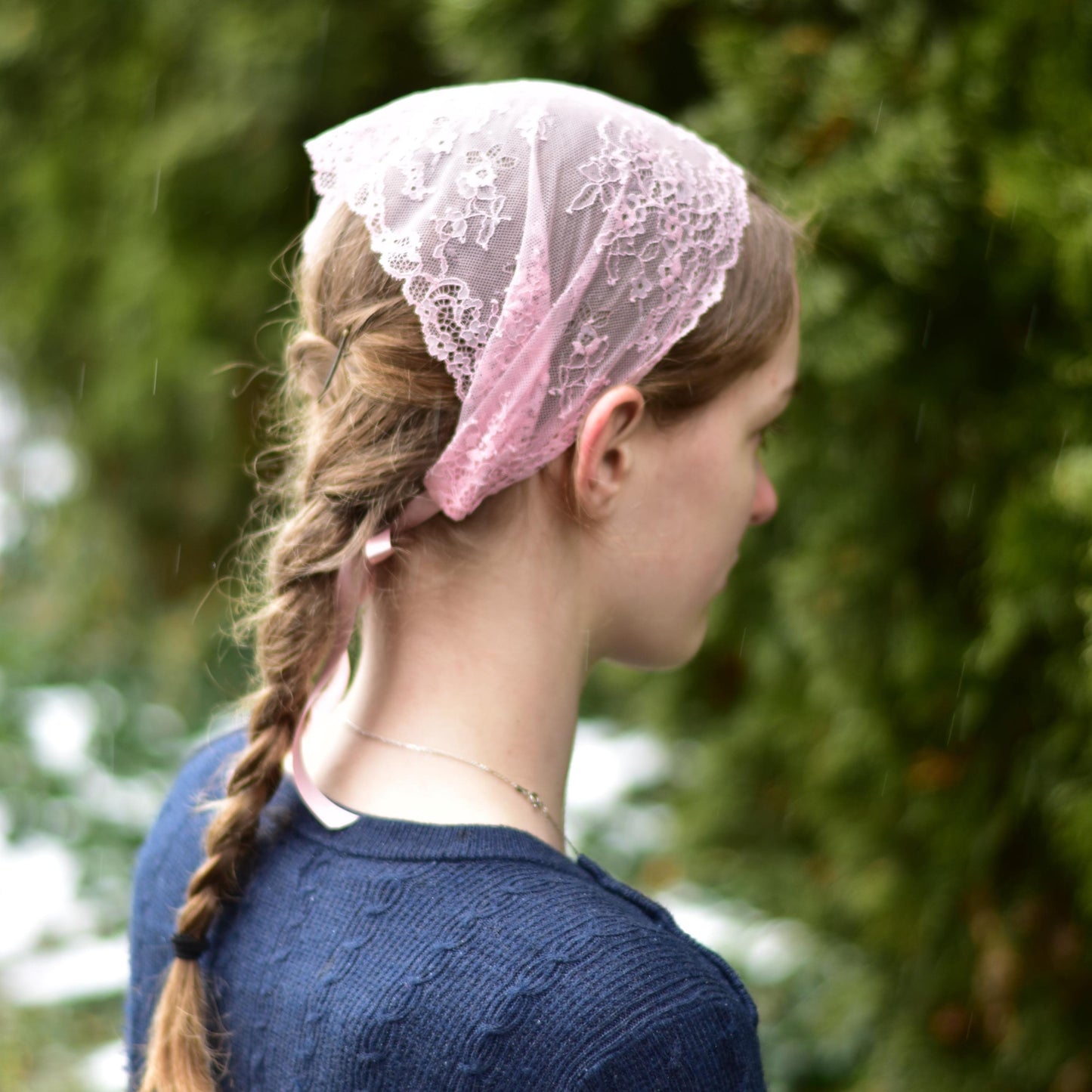 Pink Stretch Lace - 7 inch Headband Headcovering