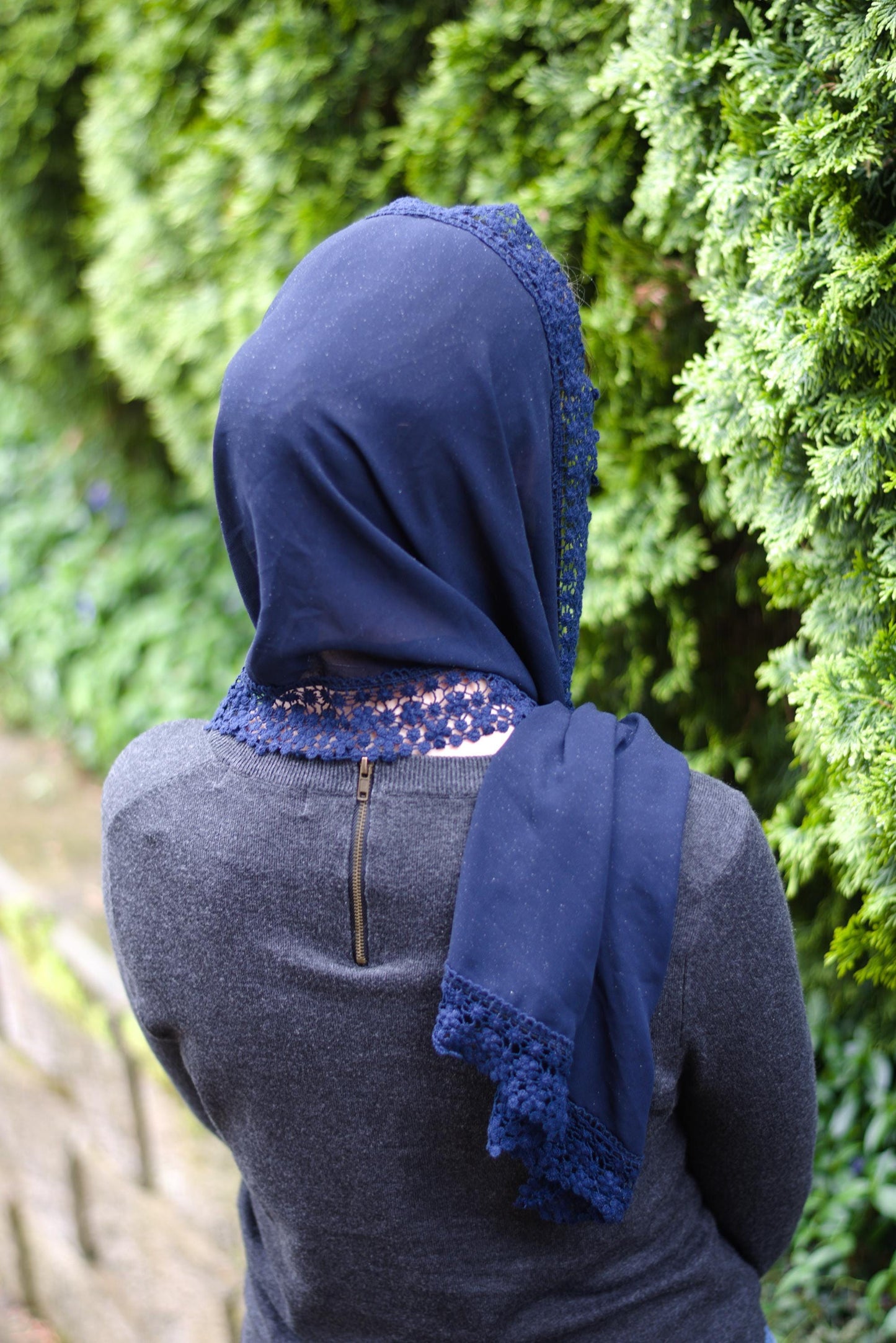 Navy Chiffon Rectangle Headscarf Chapel Veil