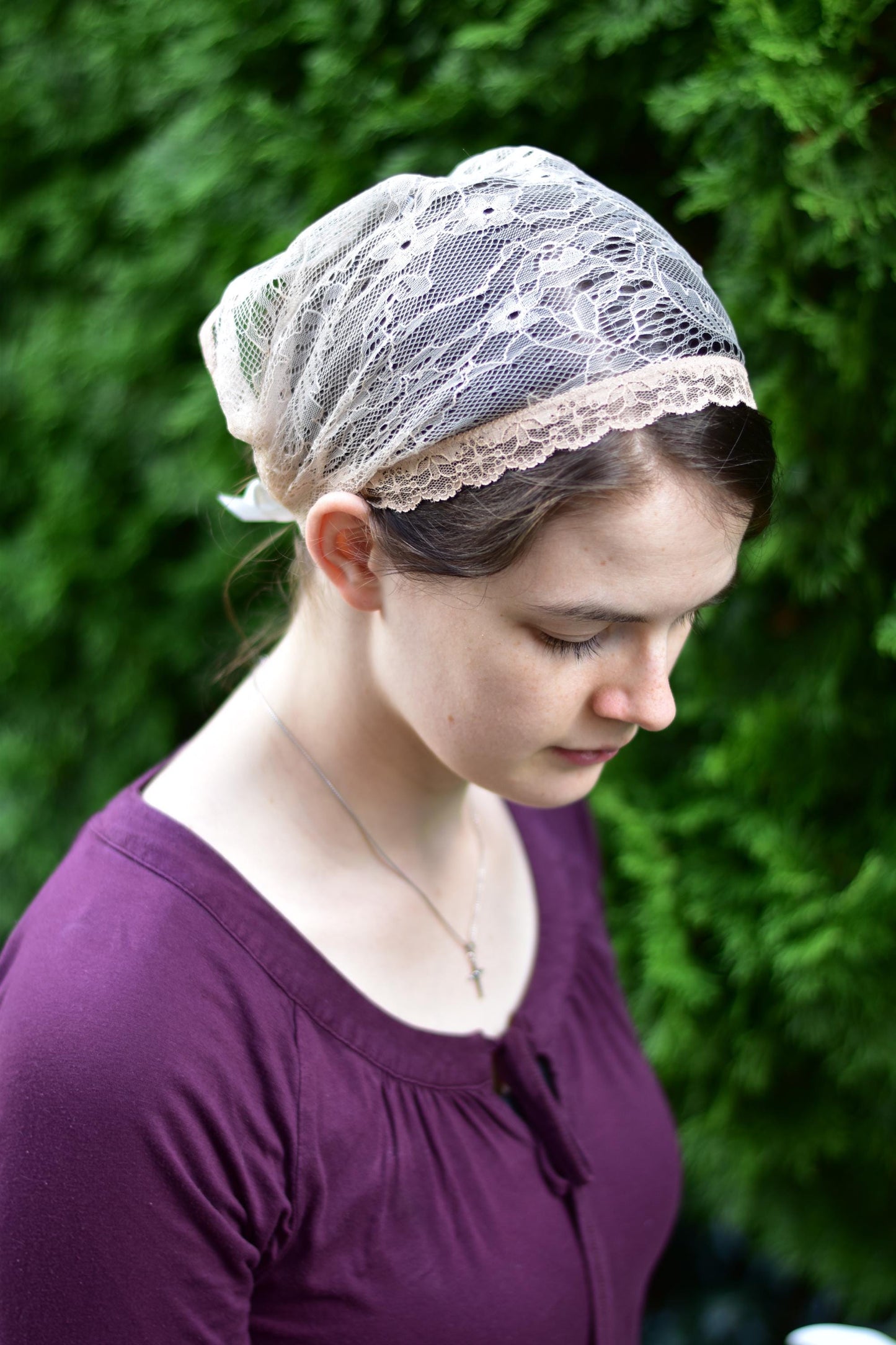 Beige Chantilly Lace - 11 inch Headband Headcovering
