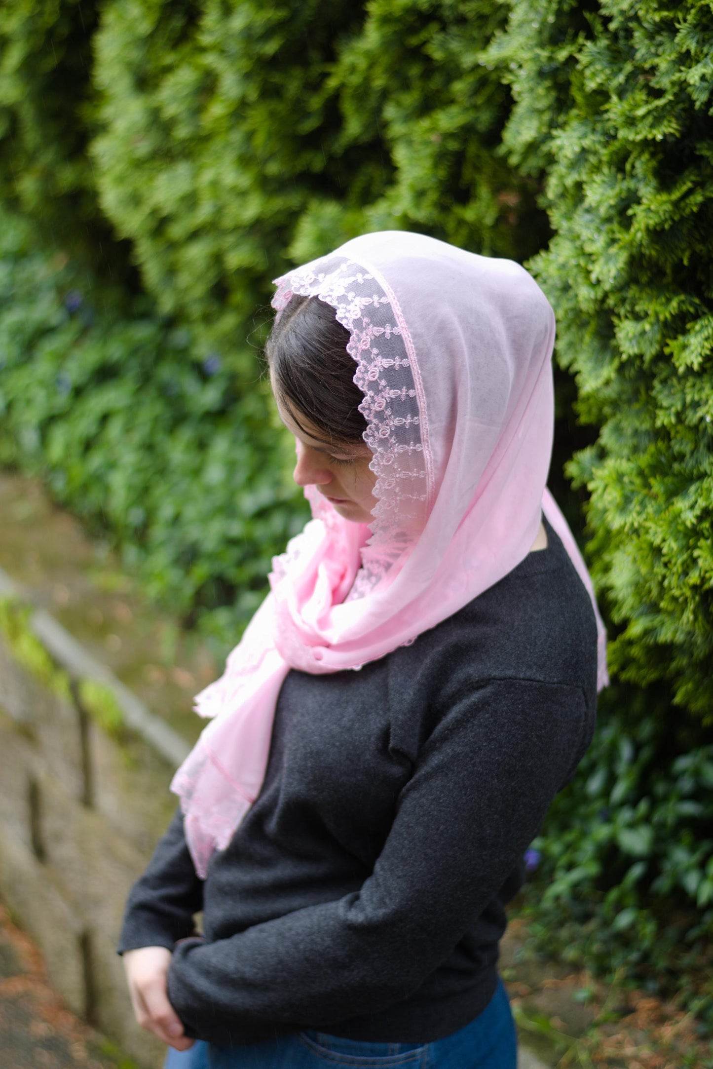 Pink Chiffon Rectangle Headscarf Chapel Veil