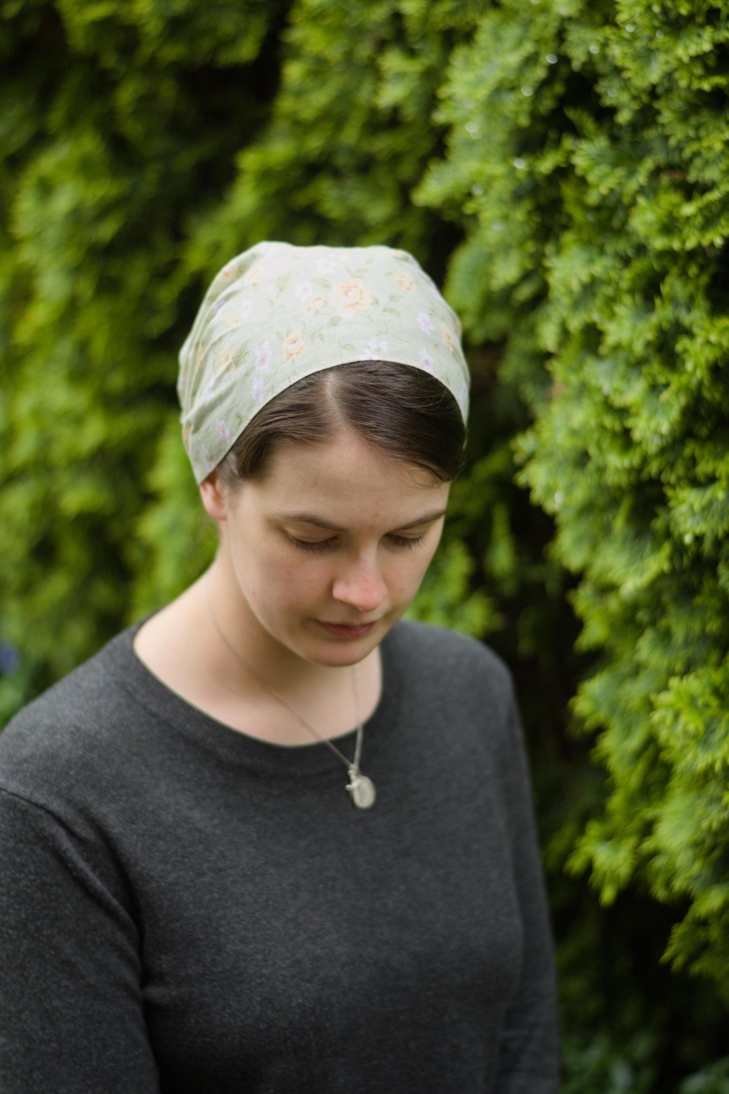 Green Cotton Floral - Full Coverage Headwrap Headcovering