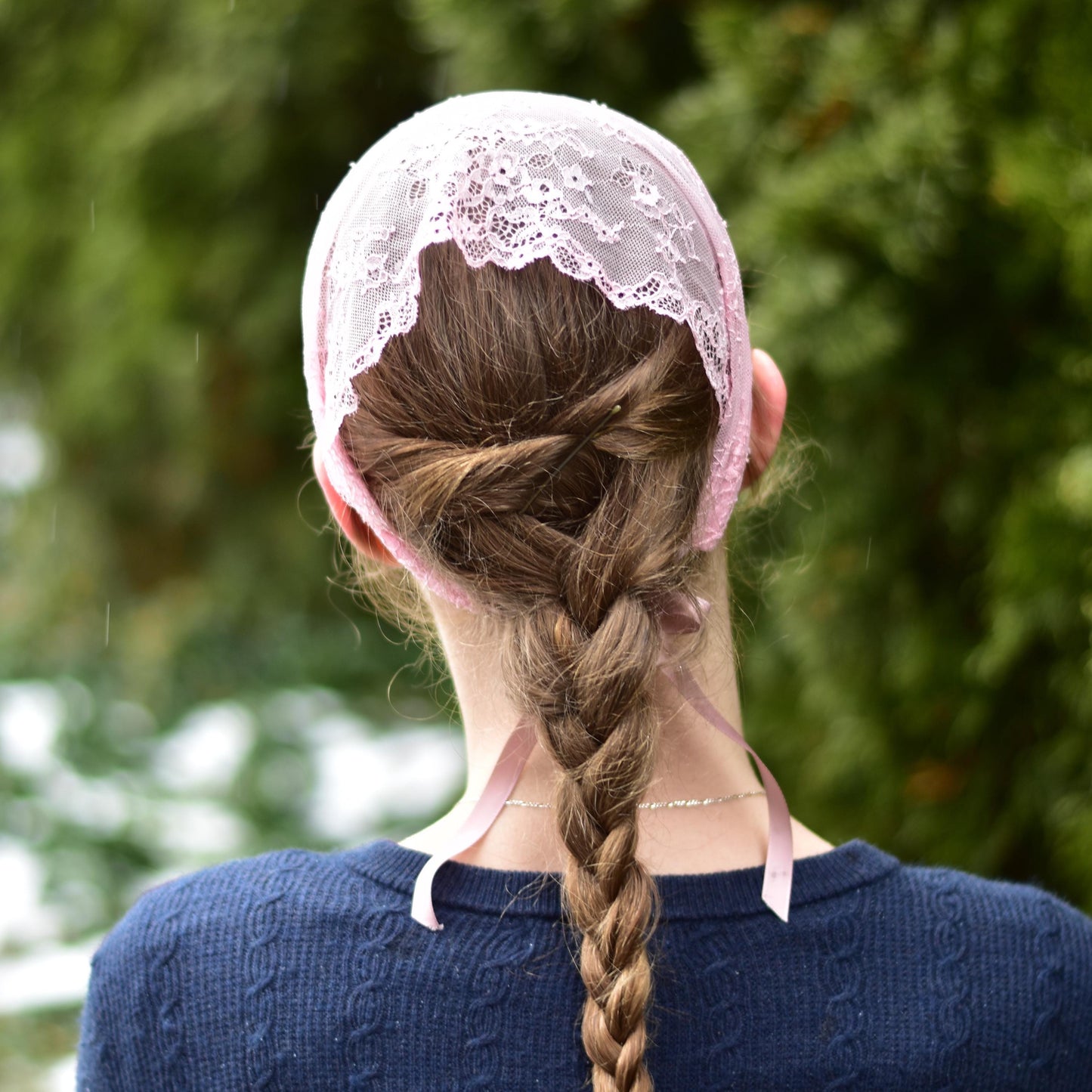 Pink Stretch Lace - 7 inch Headband Headcovering