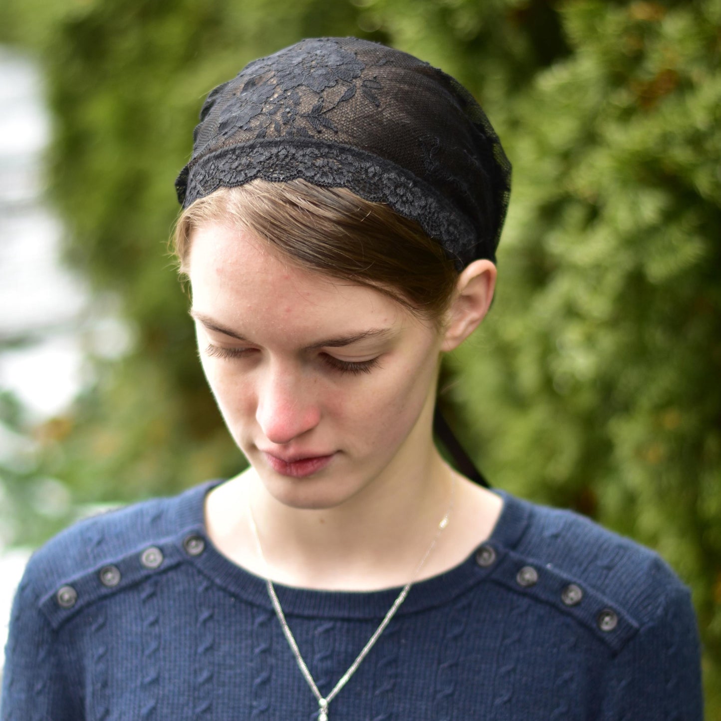 Black Chantilly Lace 10 inch Headband Headcovering