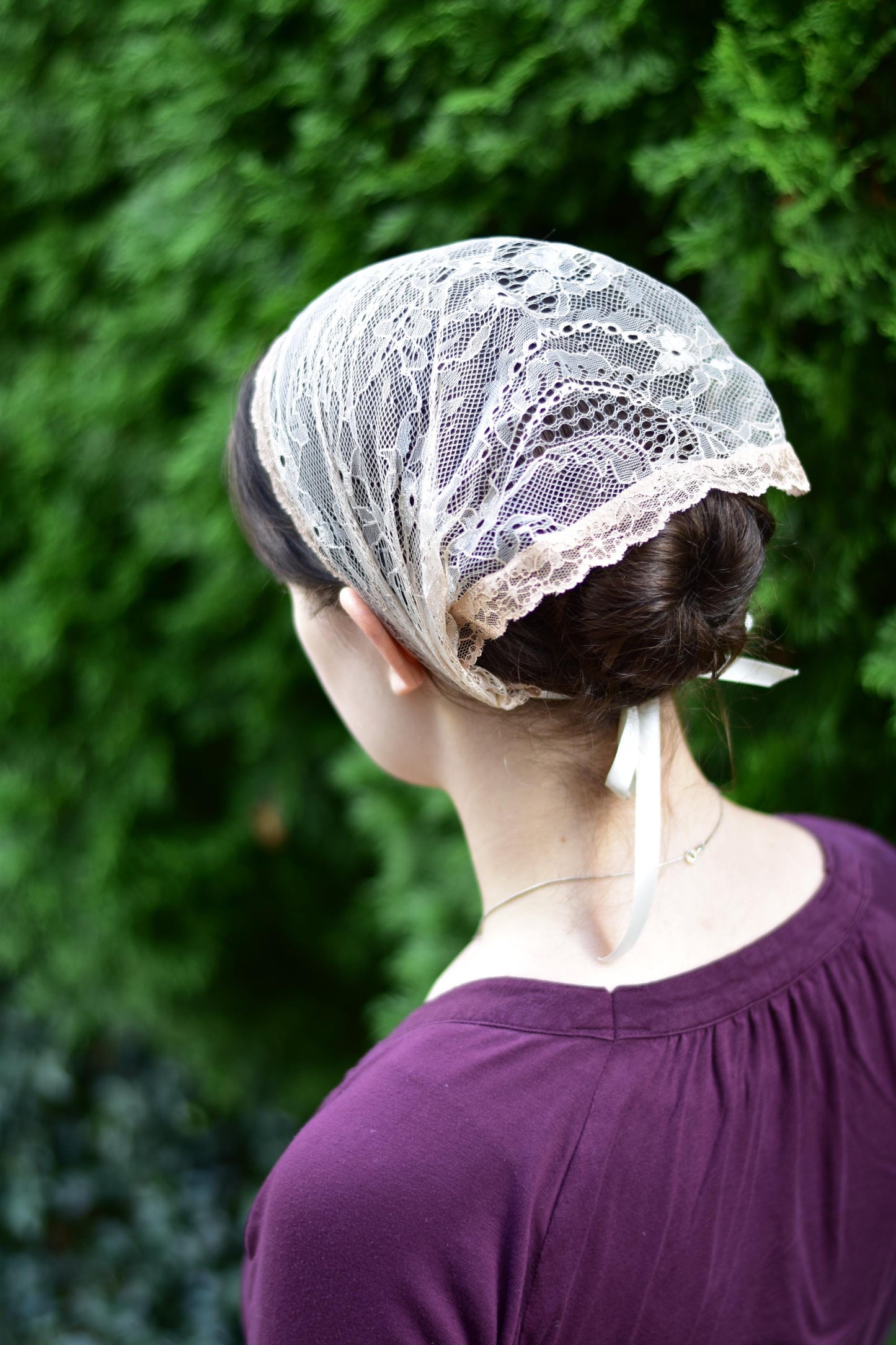 Beige Chantilly Lace - 11 inch Headband Headcovering