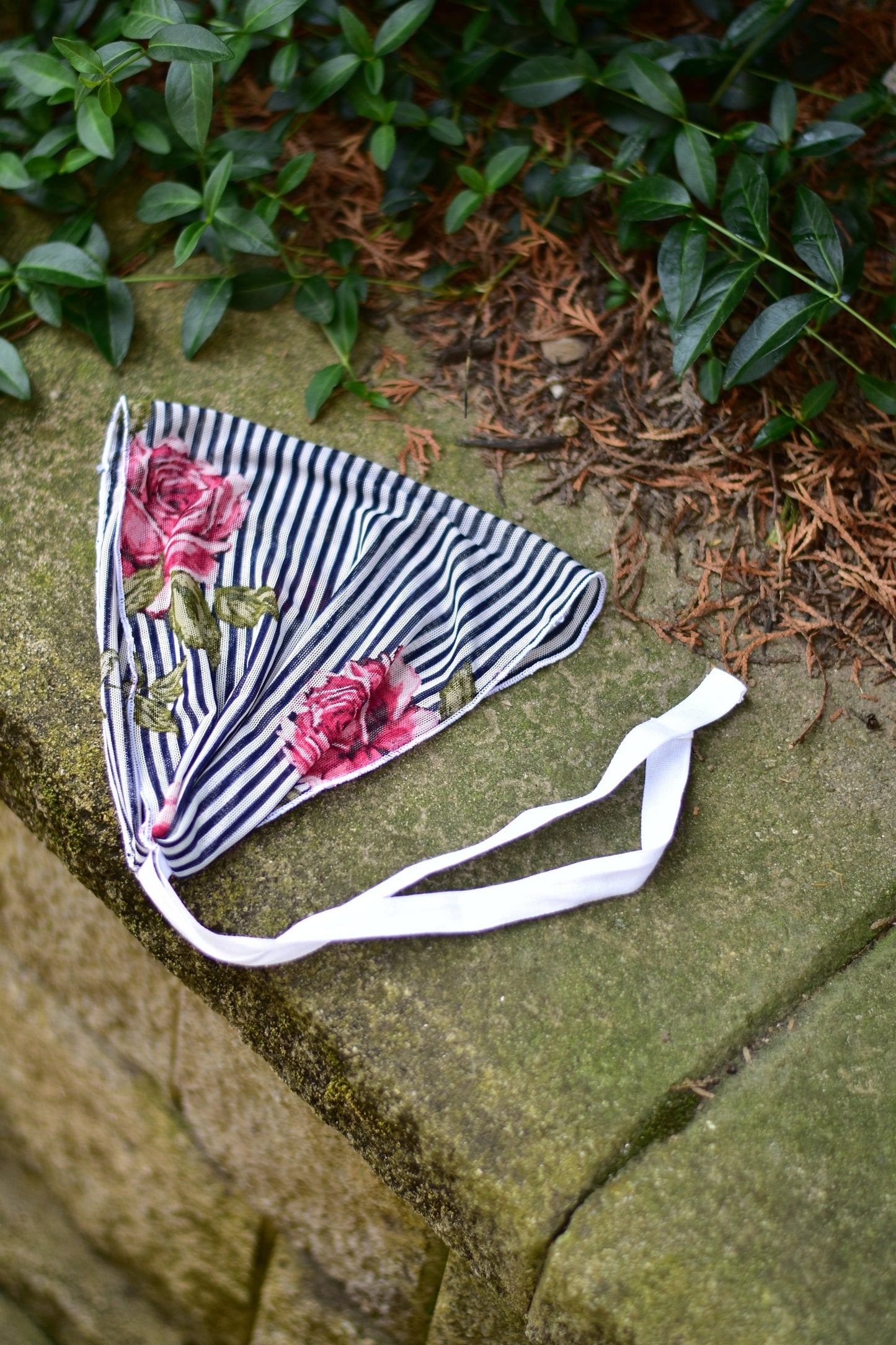 Sheer Striped Floral - 8 inch Headband Headcovering