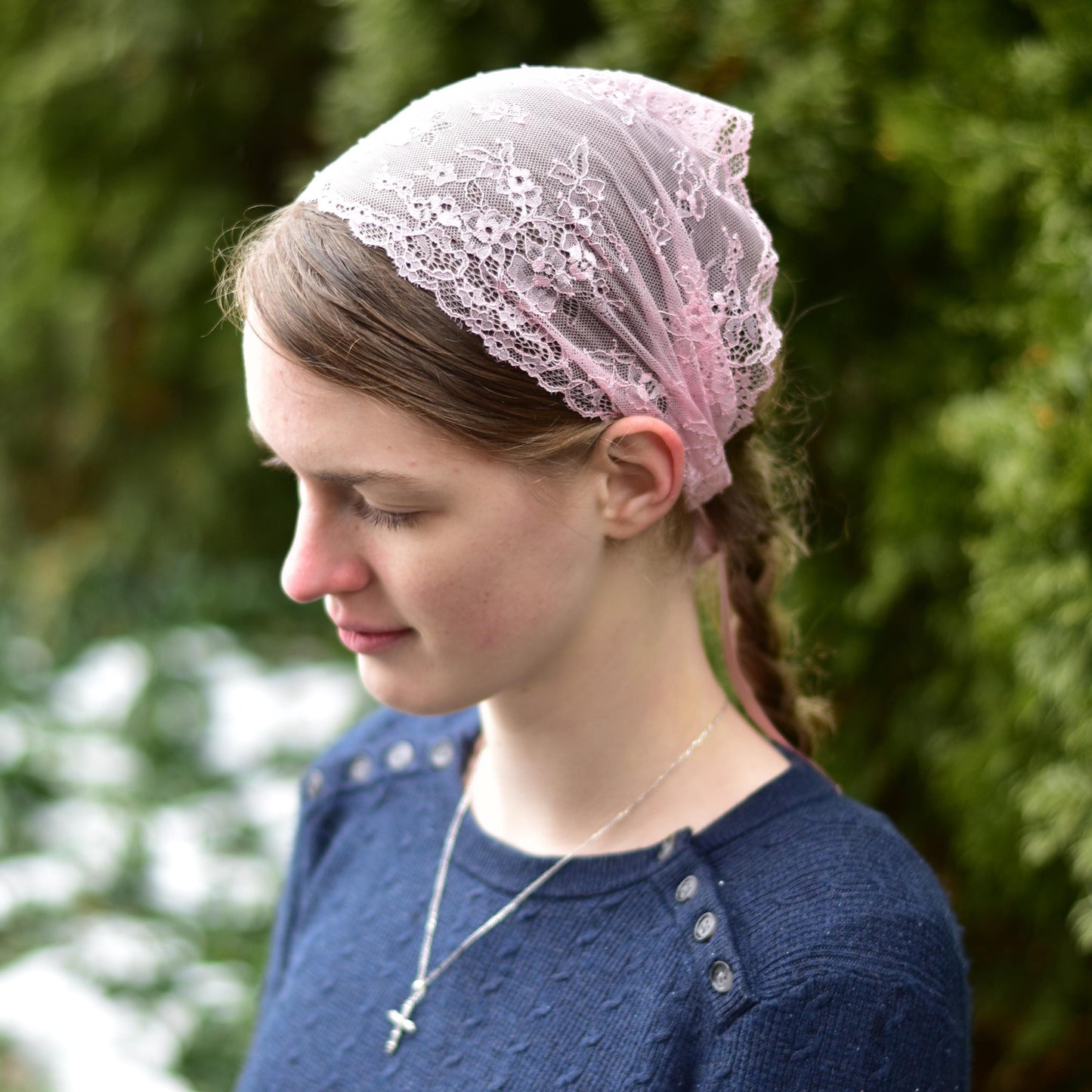 Pink Stretch Lace - 7 inch Headband Headcovering