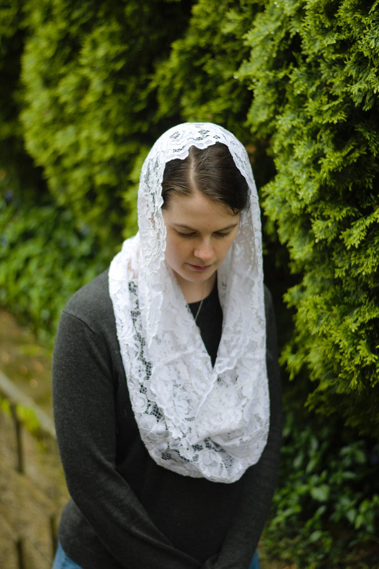 Floral Lace Infinity Chapel Veil Mantilla