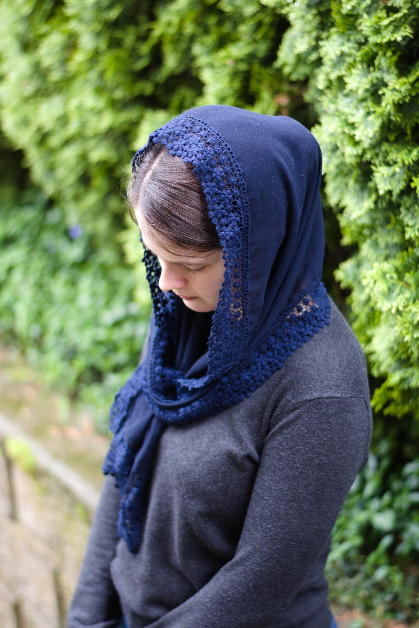 Navy Chiffon Rectangle Headscarf Chapel Veil
