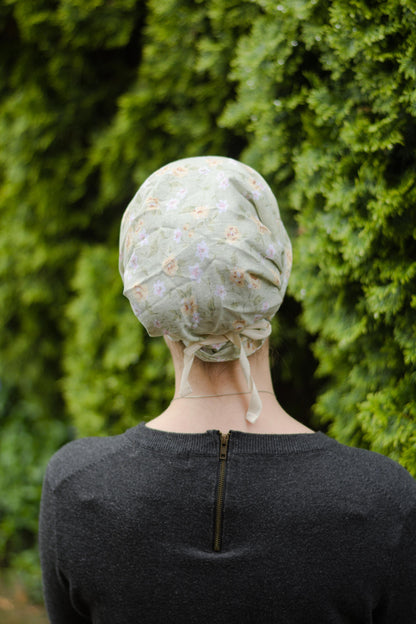 Green Cotton Floral - Full Coverage Headwrap Headcovering