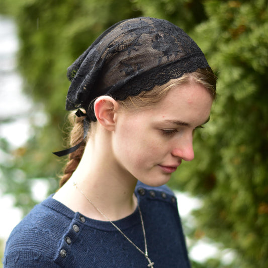 Black Chantilly Lace 10 inch Headband Headcovering