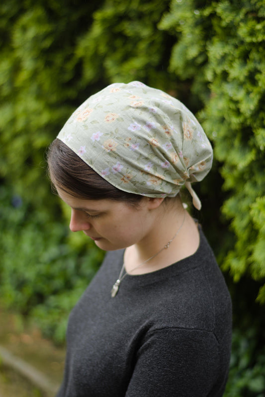 Green Cotton Floral - Full Coverage Headwrap Headcovering