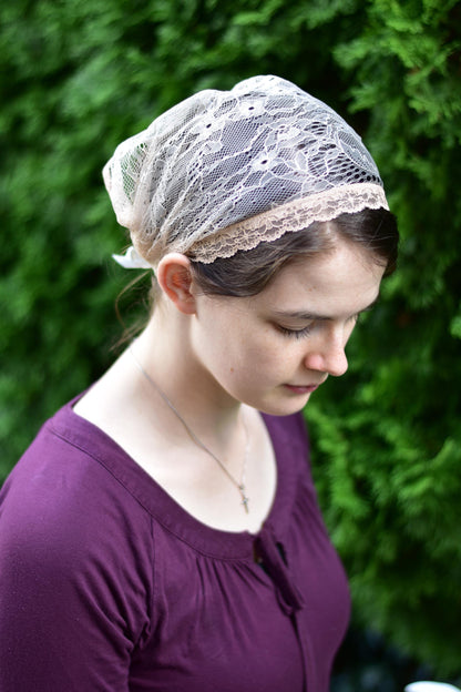 Beige Chantilly Lace - 11 inch Headband Headcovering