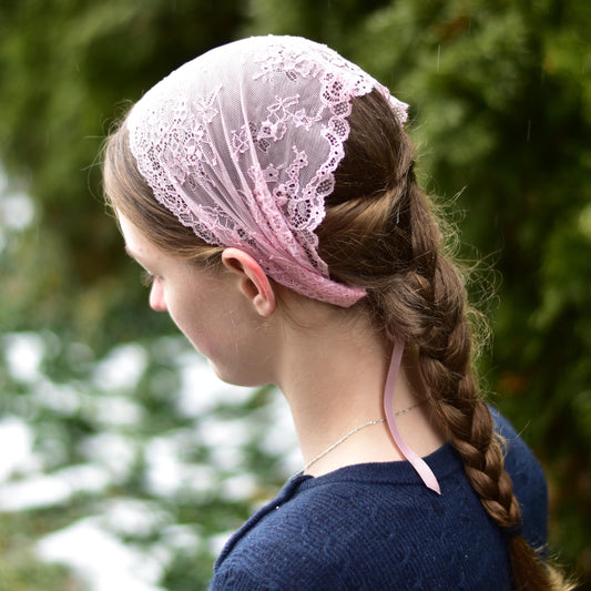 Pink Stretch Lace - 7 inch Headband Headcovering