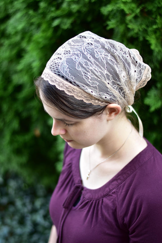 Beige Chantilly Lace - 11 inch Headband Headcovering