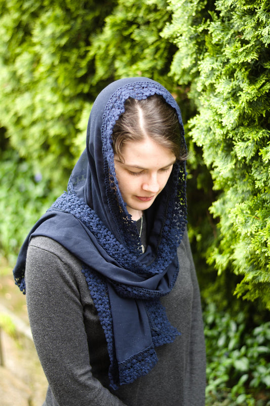 Navy Chiffon Rectangle Headscarf Chapel Veil