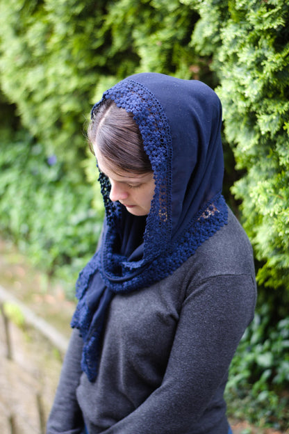 Navy Chiffon Rectangle Headscarf Chapel Veil