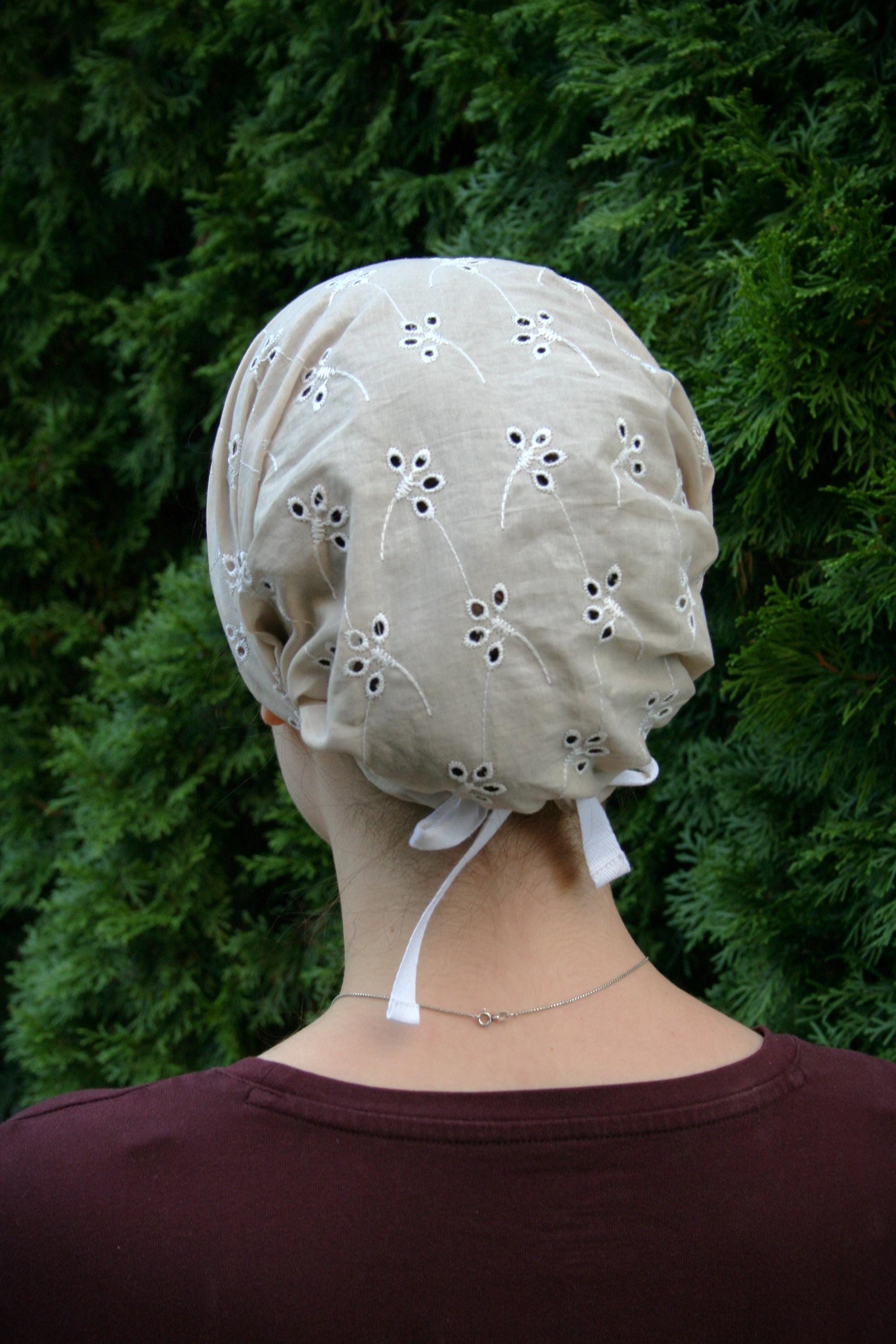 Sand Cotton Floral Eyelet Full Coverage Headcovering Headwrap