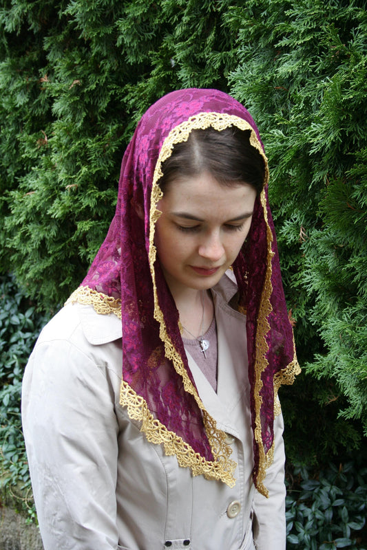 Burgundy Triangle Shape Veil