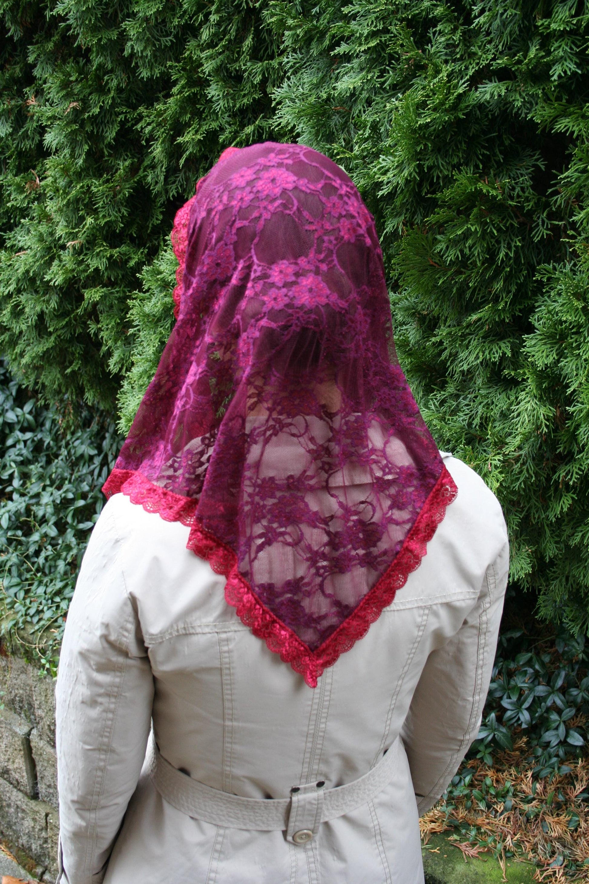 Burgundy Triangle Shape Veil