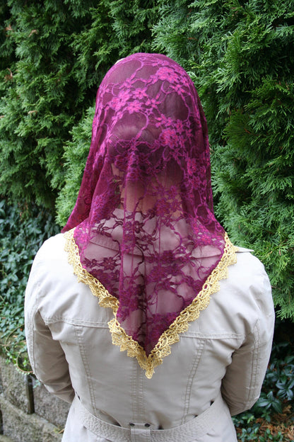 Burgundy Triangle Shape Veil