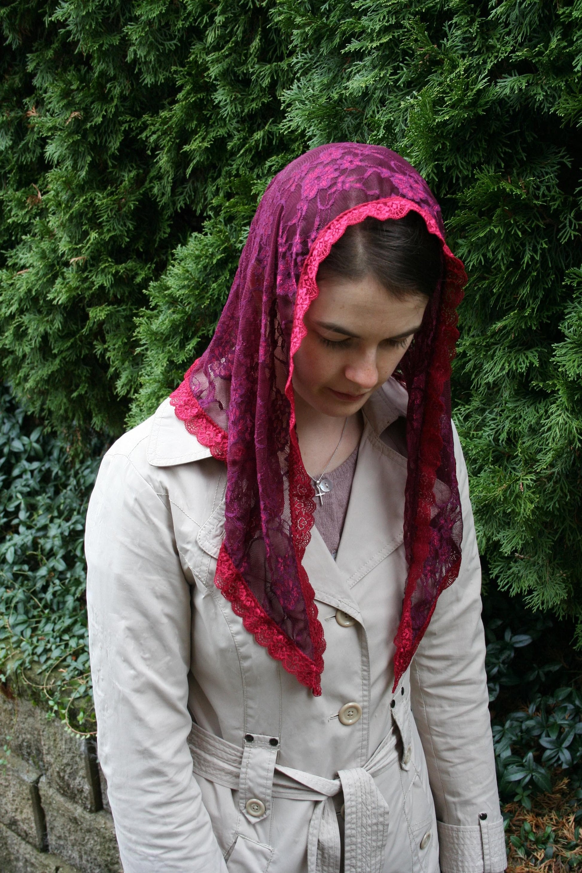Burgundy Triangle Shape Veil