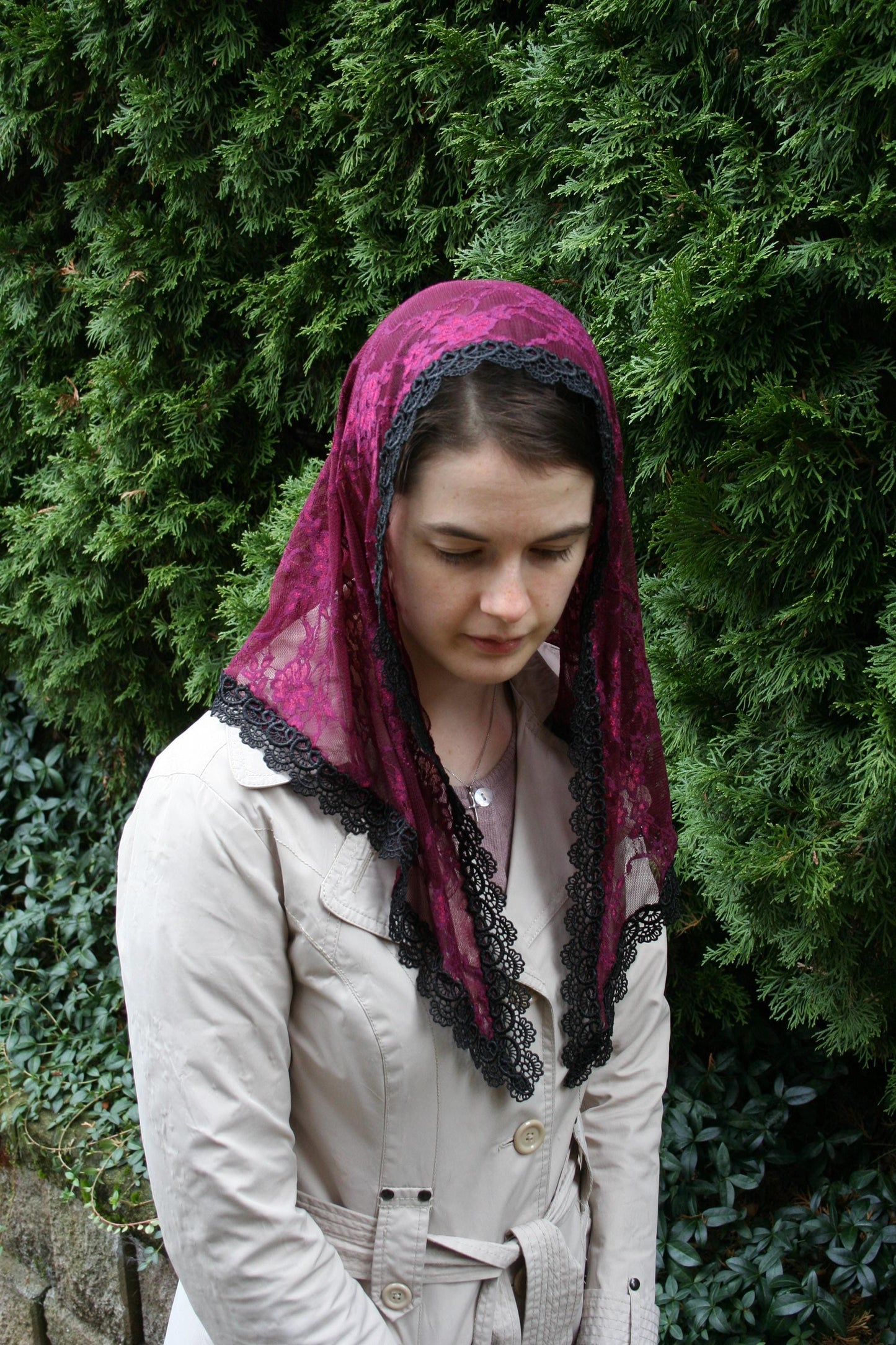 Burgundy Triangle Shape Veil