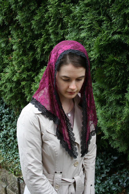 Burgundy Triangle Shape Veil