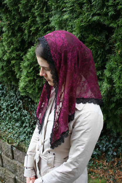 Burgundy Triangle Shape Veil