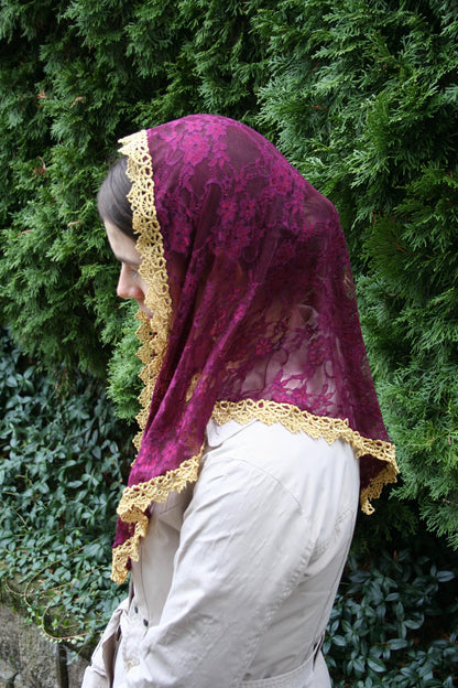 Burgundy Triangle Shape Veil