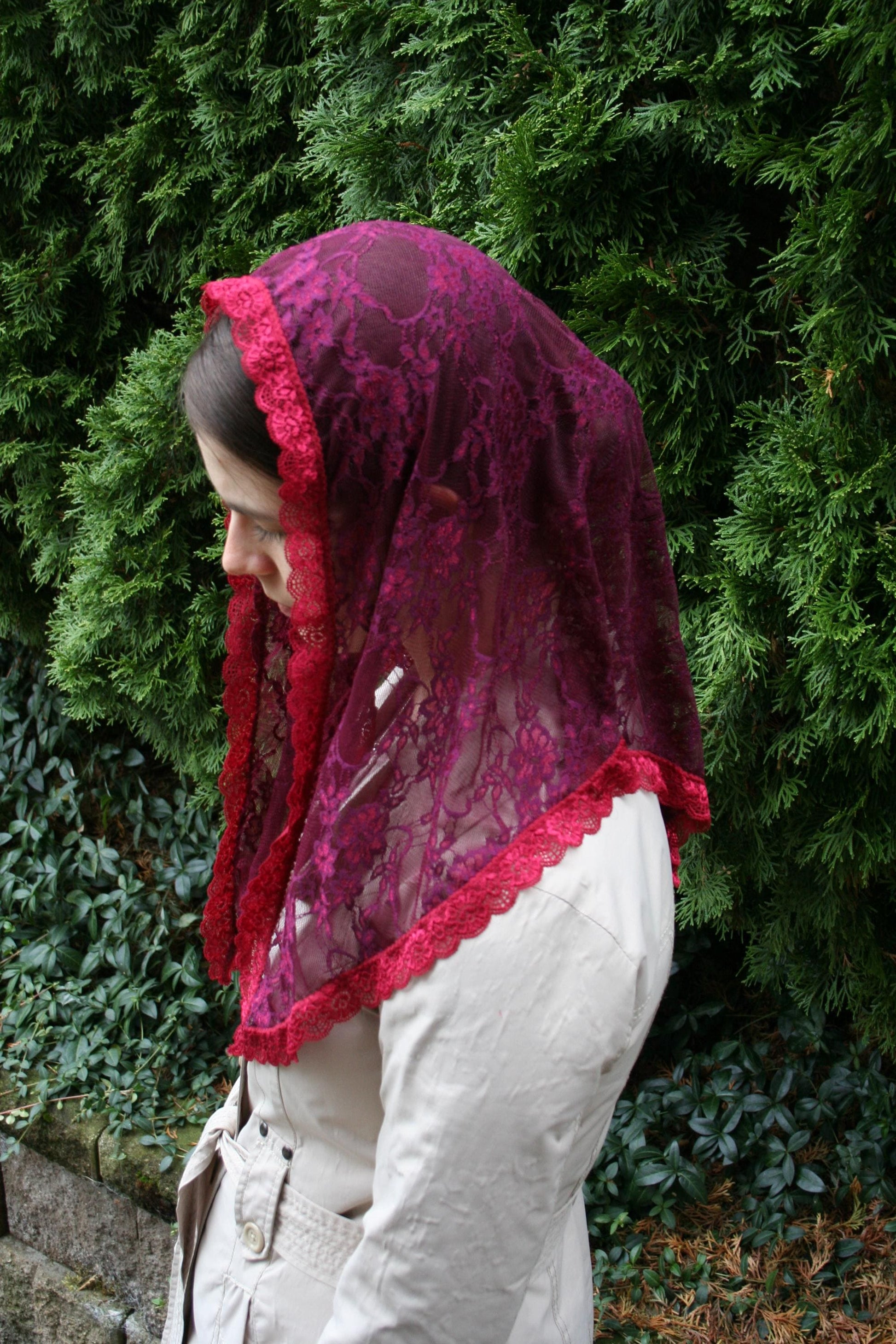 Burgundy Triangle Shape Veil