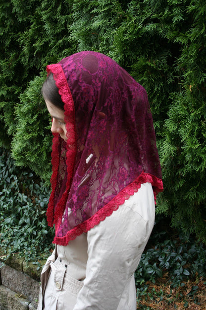 Burgundy Triangle Shape Veil