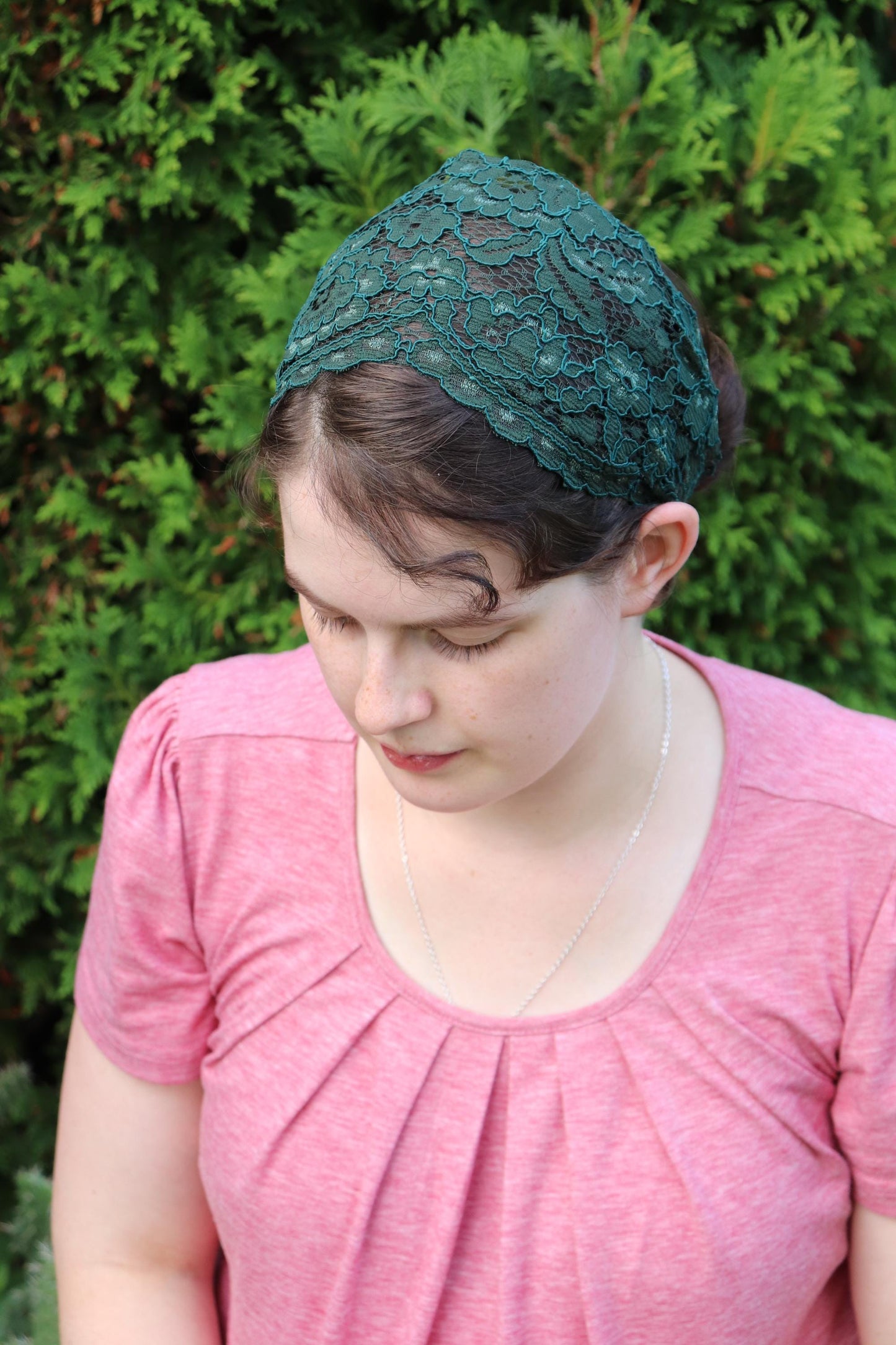 Forest Green Lace - 6 inch Headband Headcovering