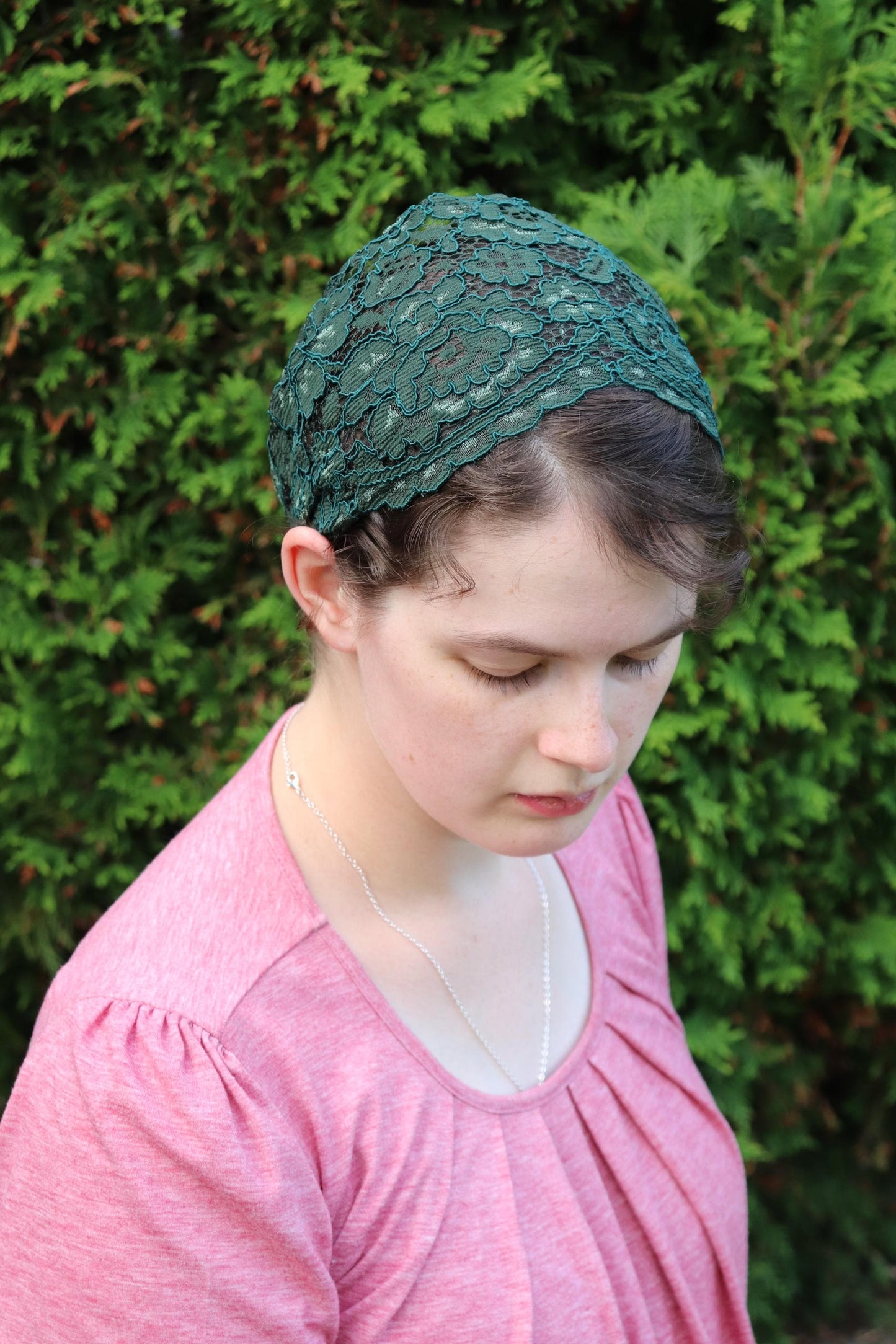 Forest Green Lace - 6 inch Headband Headcovering