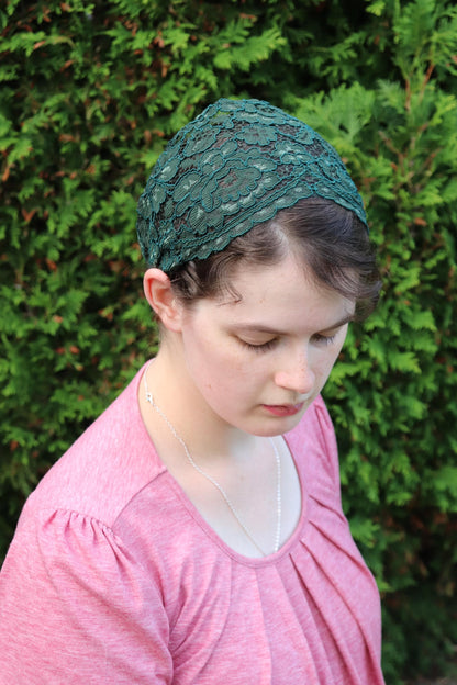 Forest Green Lace - 6 inch Headband Headcovering