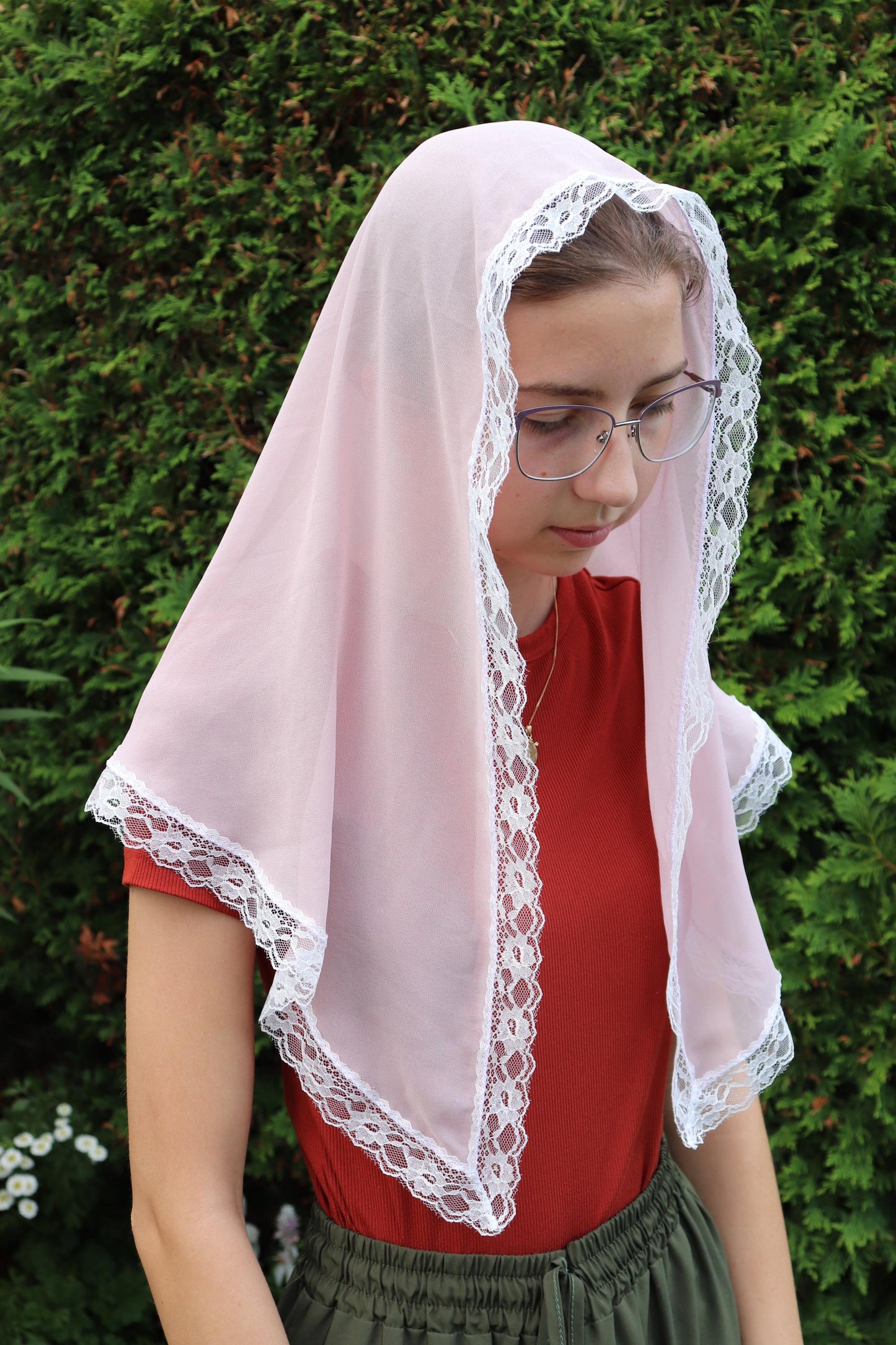 Blush Chiffon Rounded Veil