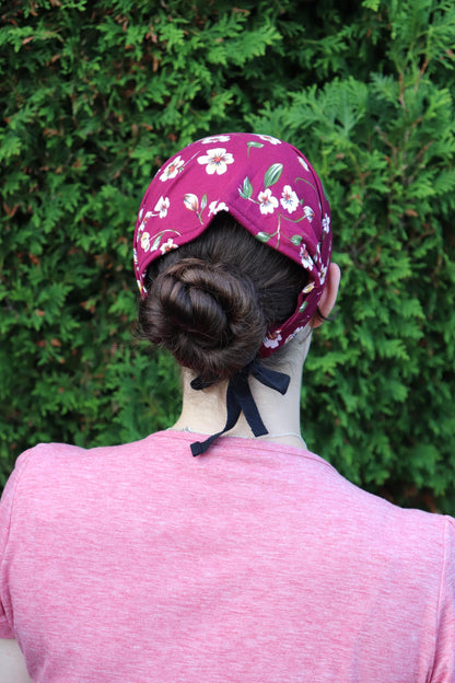 Burgundy Floral Brushed Knit - 8 inch Headband Headcovering
