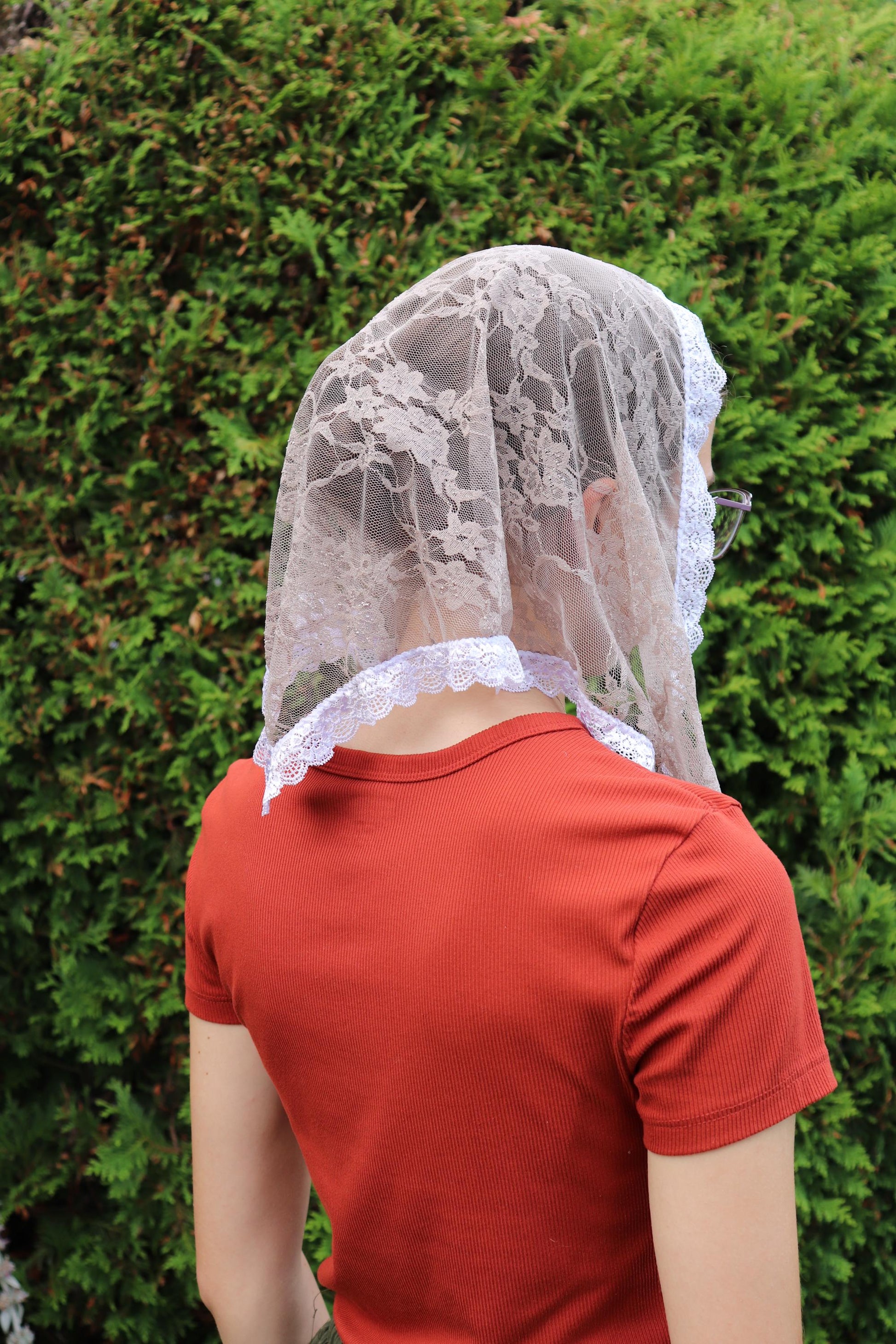 Taupe Stretch Lace Triangle Girl's Veil