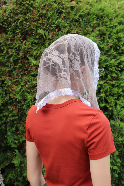 Taupe Stretch Lace Triangle Girl's Veil