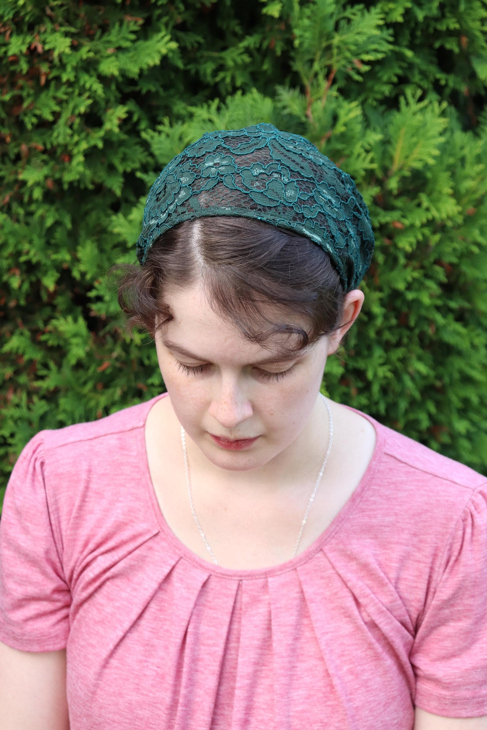Forest Green Lace - 6 inch Headband Headcovering