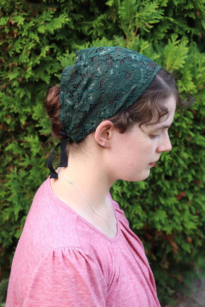 Forest Green Lace - 6 inch Headband Headcovering
