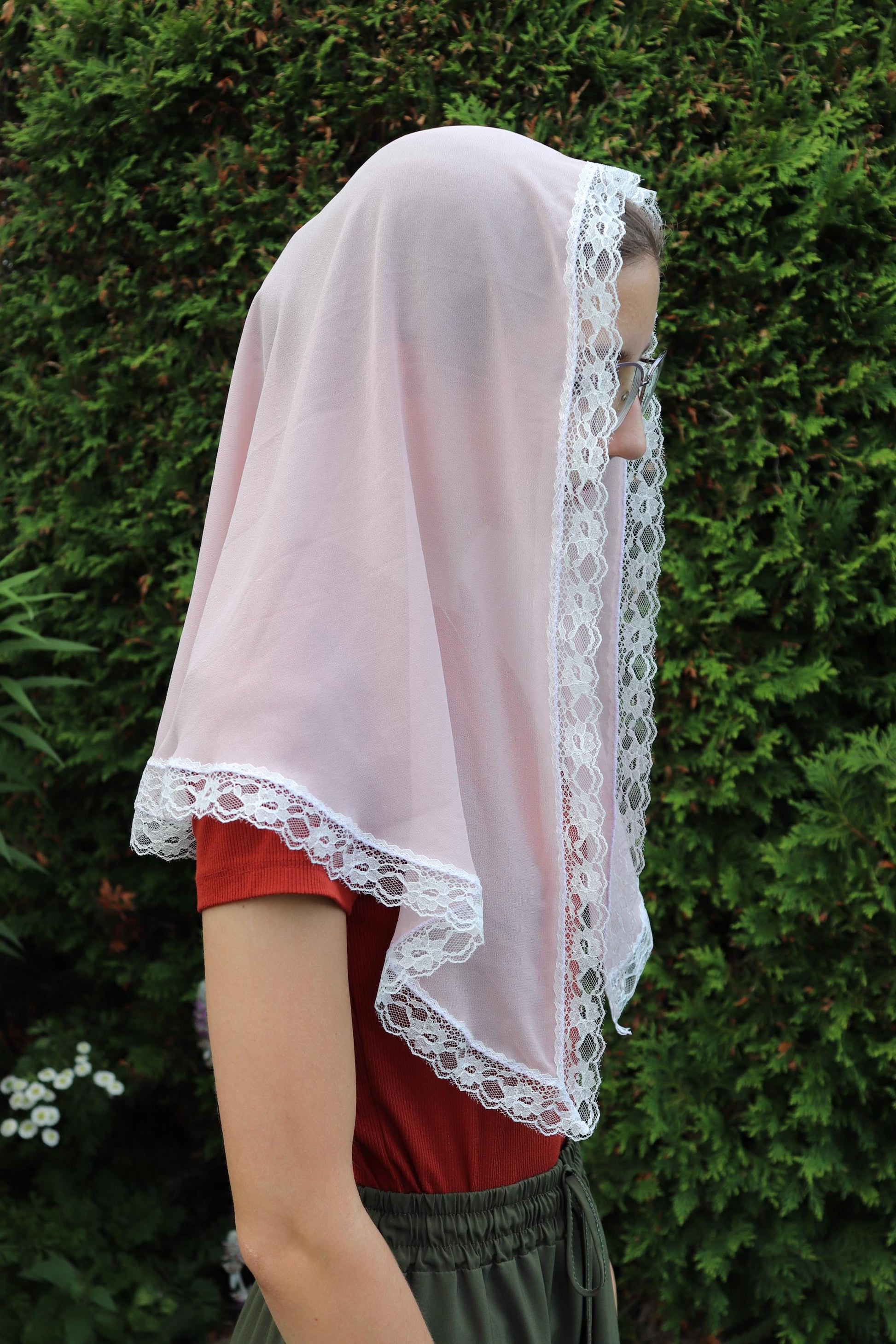 Blush Chiffon Rounded Veil