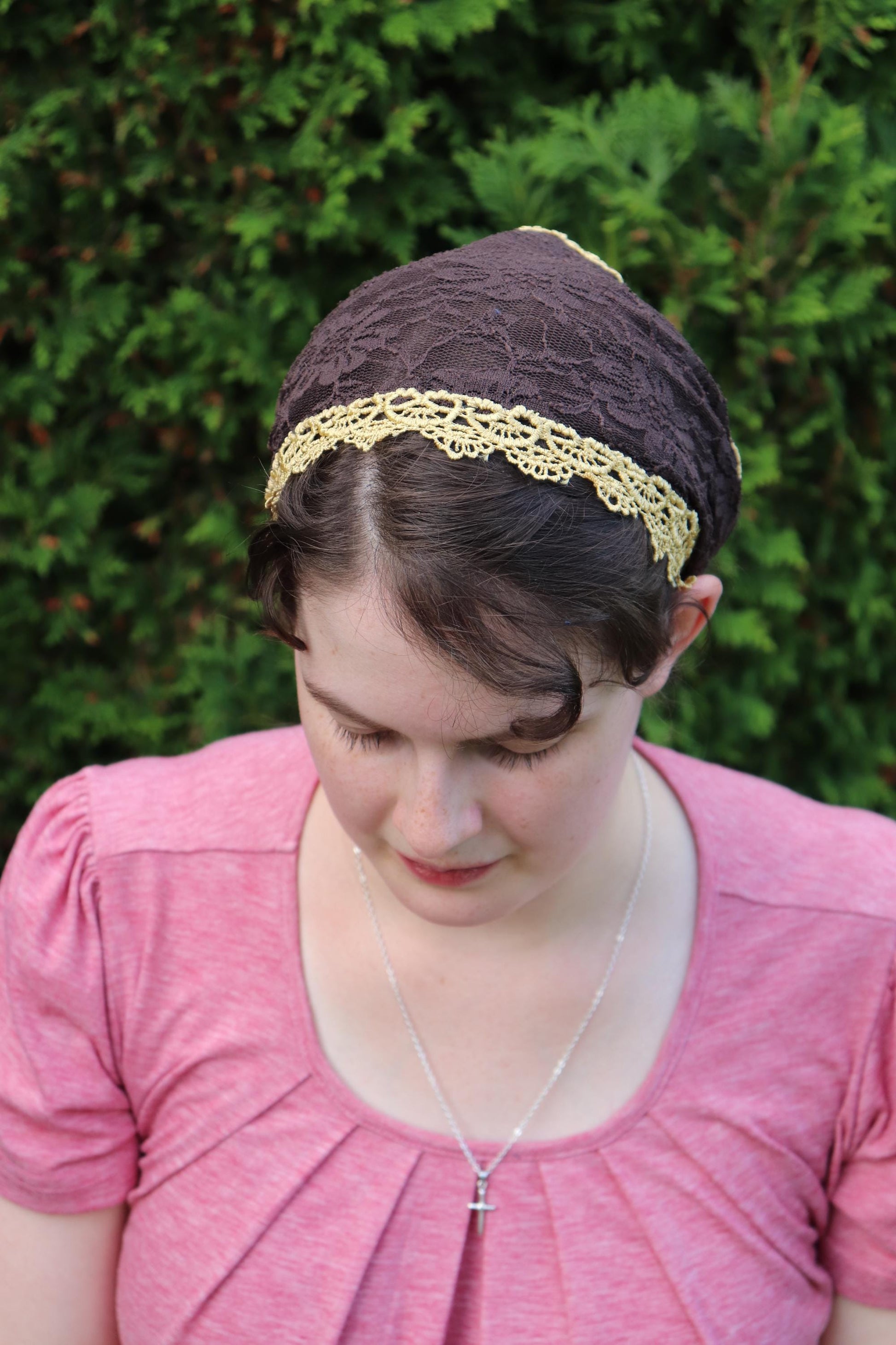 Brown and Gold Lace - 7 inch Headband Headcovering