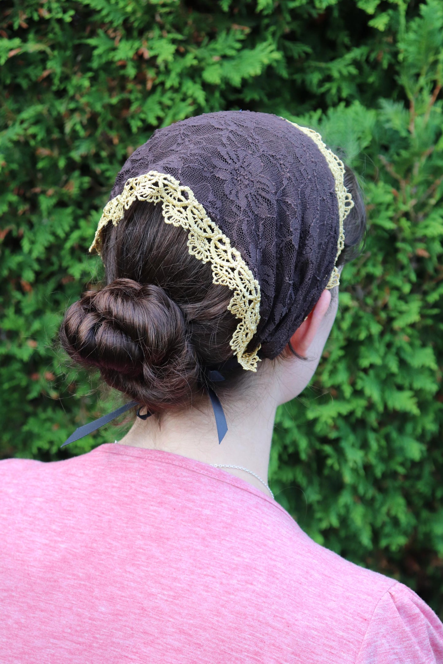 Brown and Gold Lace - 7 inch Headband Headcovering