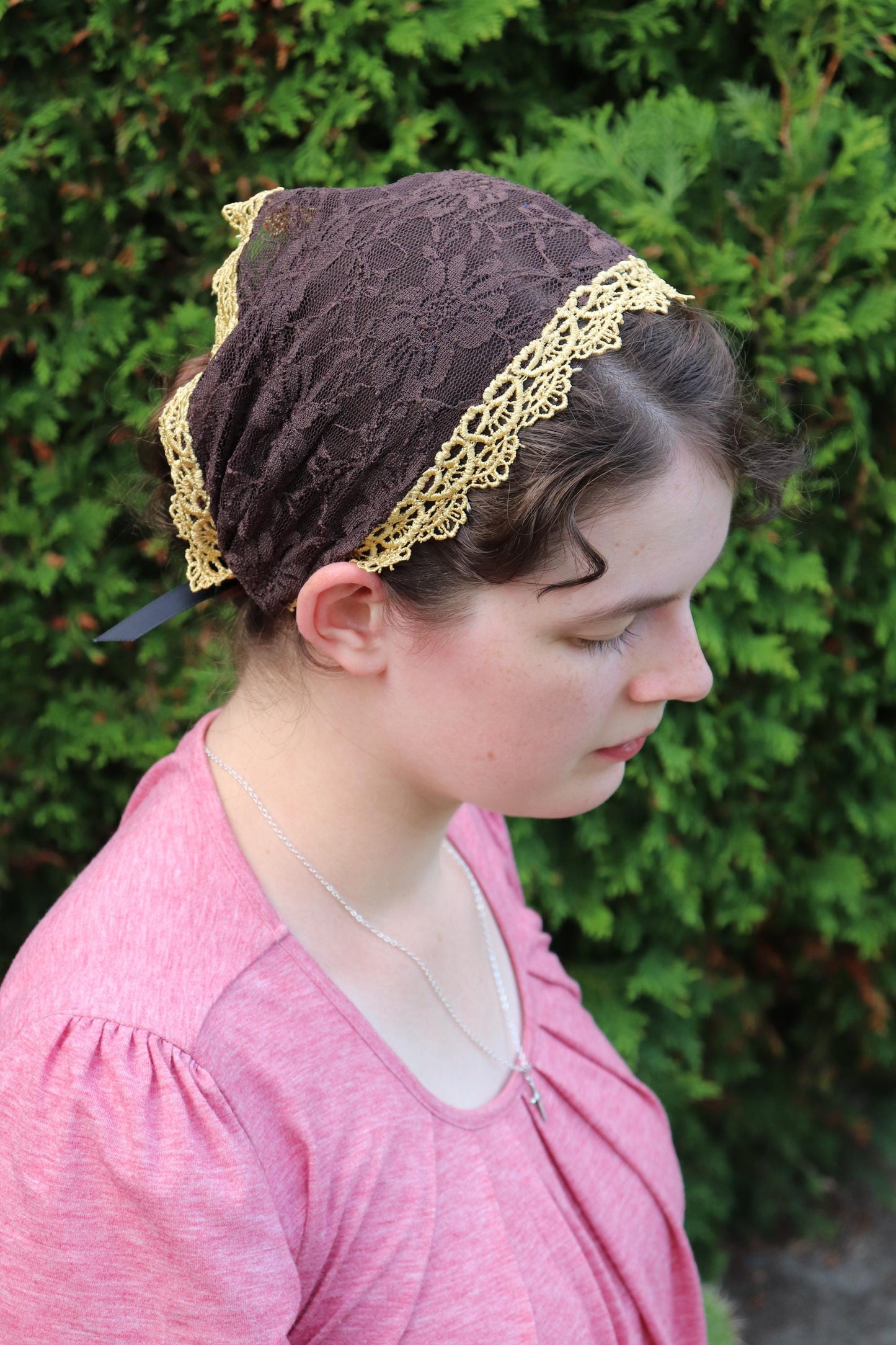 Brown and Gold Lace - 7 inch Headband Headcovering